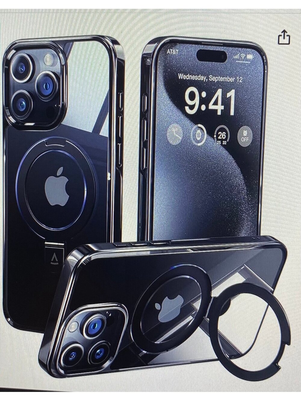 Alphex Invisible Stand Magnetic Case for iPhone 15 Pro Clear Black